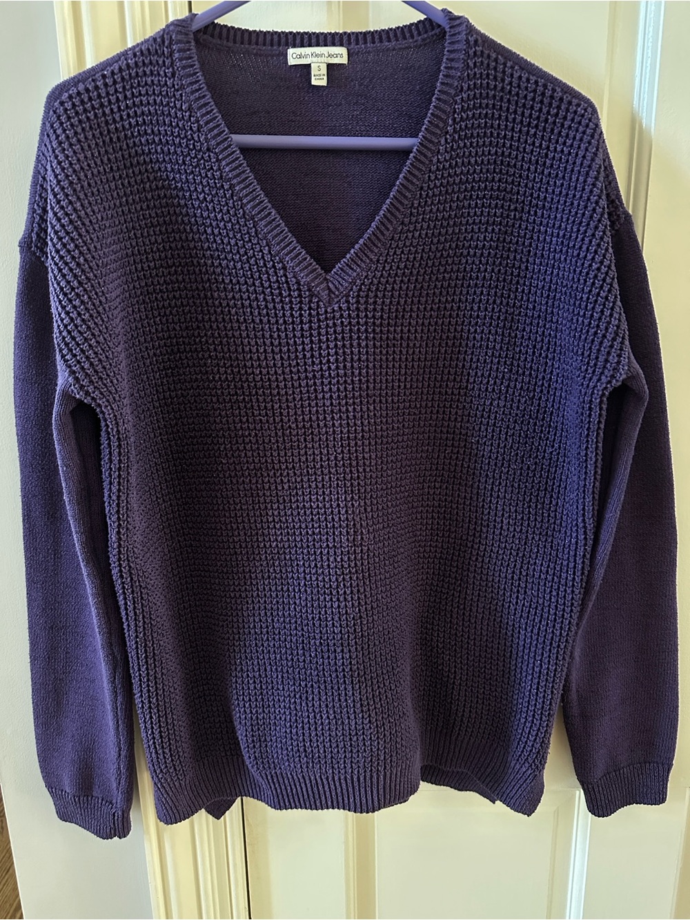Calvin Klein Jeans Woman’s Deep Purple V-Neck Knit Sweater